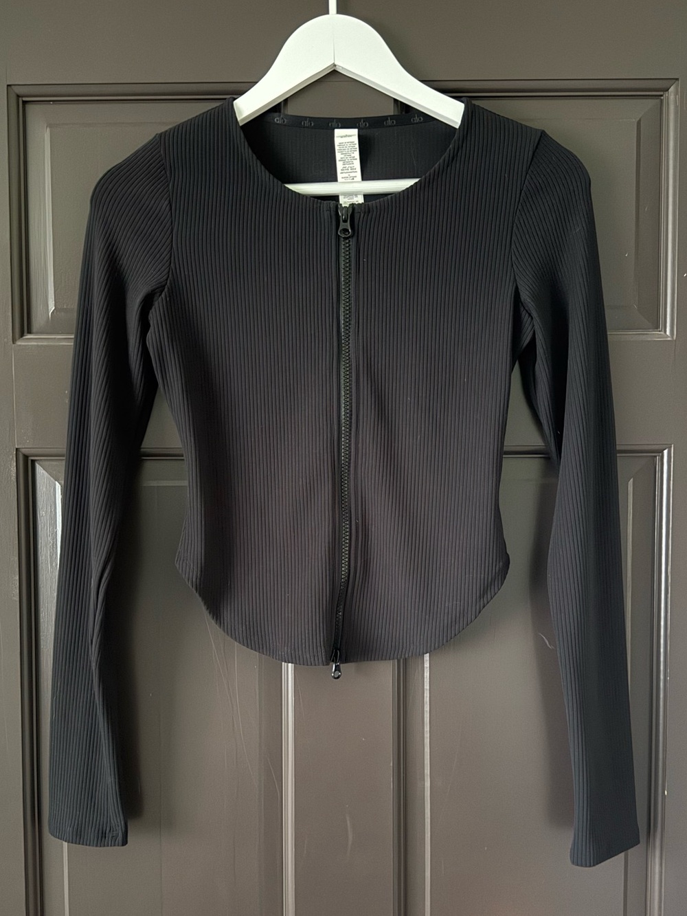 ALO Yoga Ribbed Starsust Long Sleeve Black Zip-Front Shirt Top Small